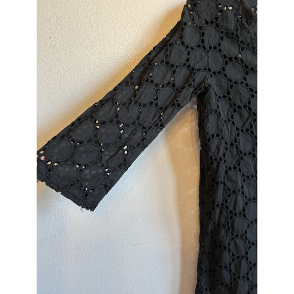 Black Eyelet Beach Swimsuit Cover Up Goth Grunge Witch Vampire Vacation Resort - Picture 2 of 7